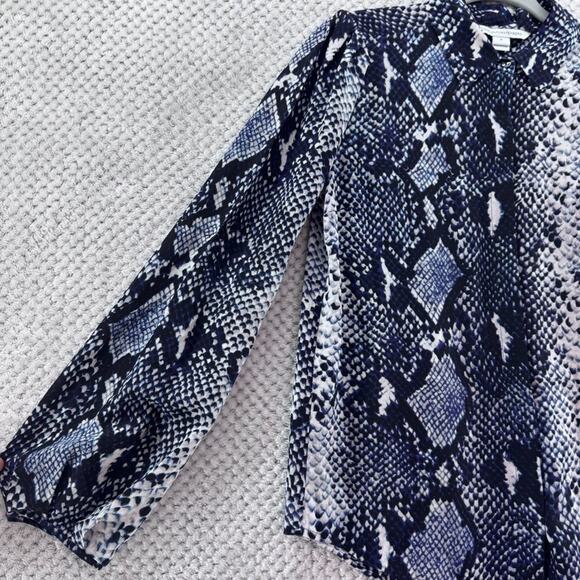 Diane von Furstenberg Top Womens 6 Black Snake Print Silk Hidden Button Front - Picture 6 of 15